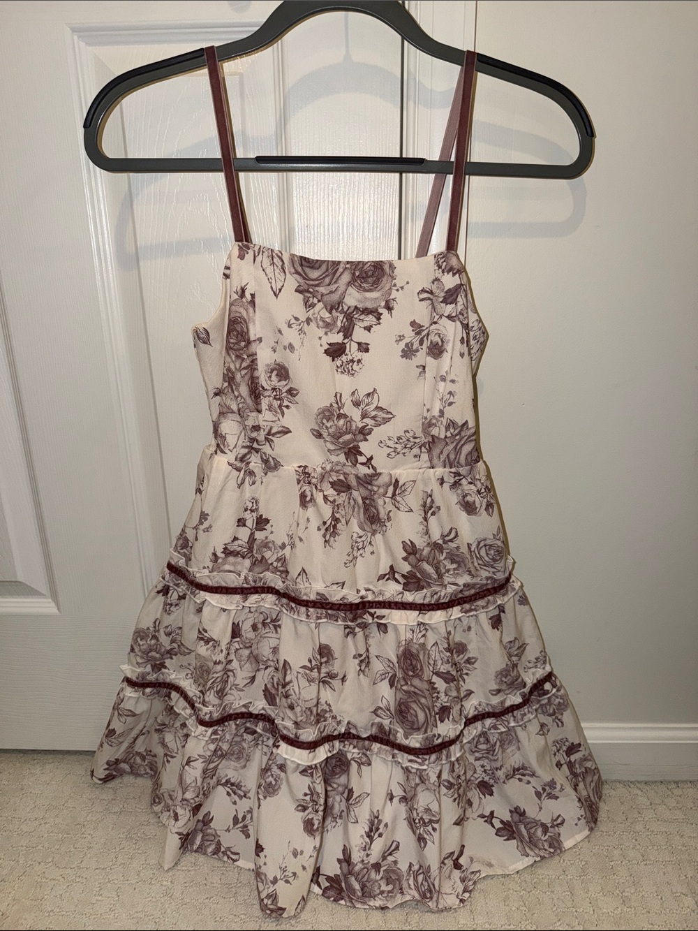 Floral Tiered Sundress in Mauve and Cream w Velvet straps